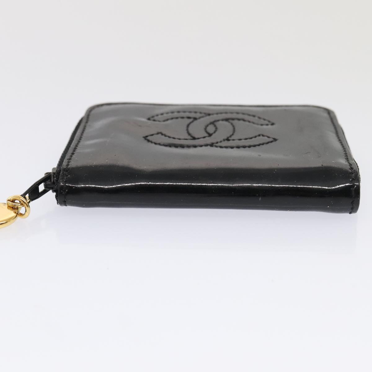 CHANEL Coin Purse Leather Enamel 3Set Black CC Auth bs17236