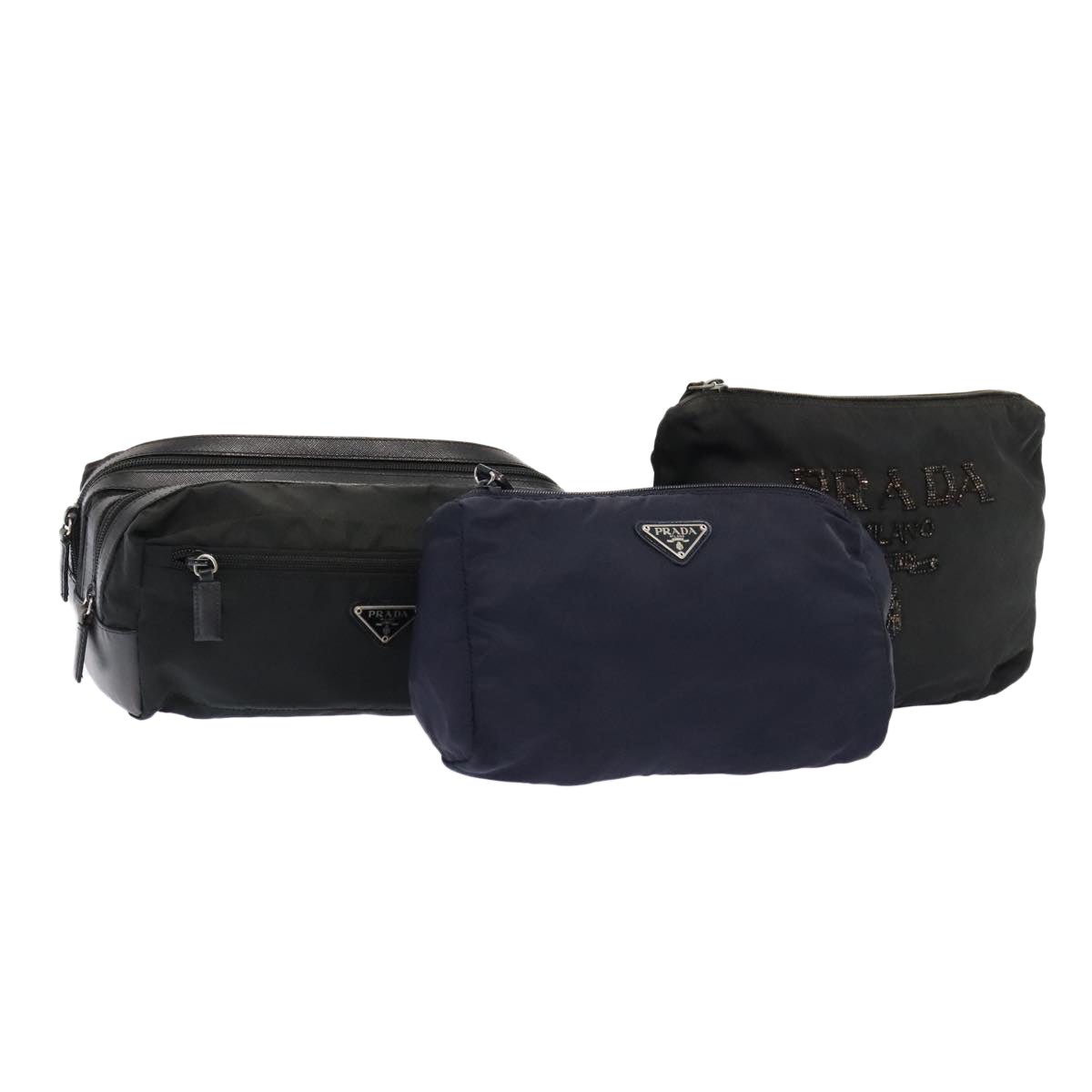 PRADA Pouch Nylon 3Set Black Navy Auth bs17241