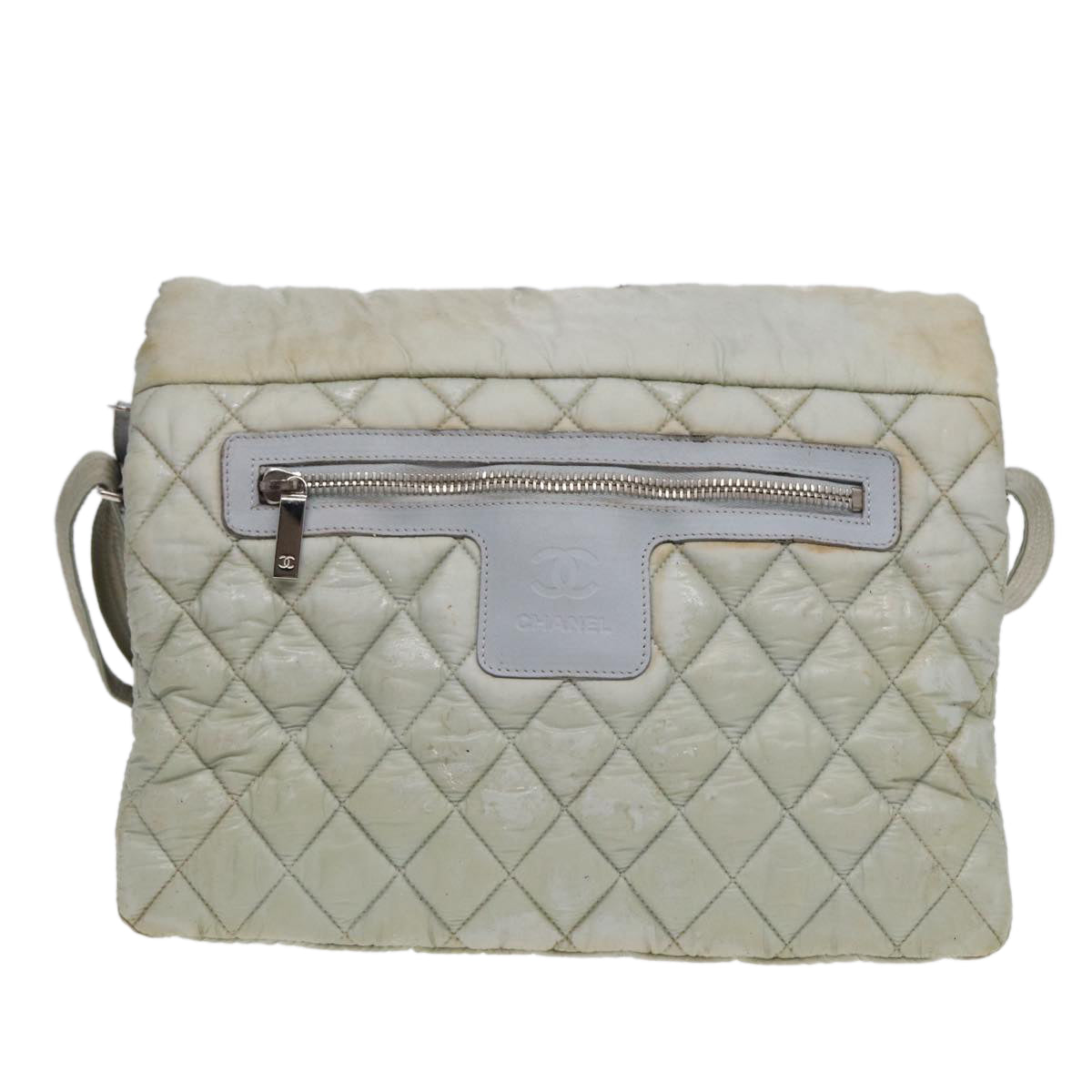 CHANEL Small Messenger Cococoon Shoulder Bag Nylon Gray Silver CC Auth bs17253