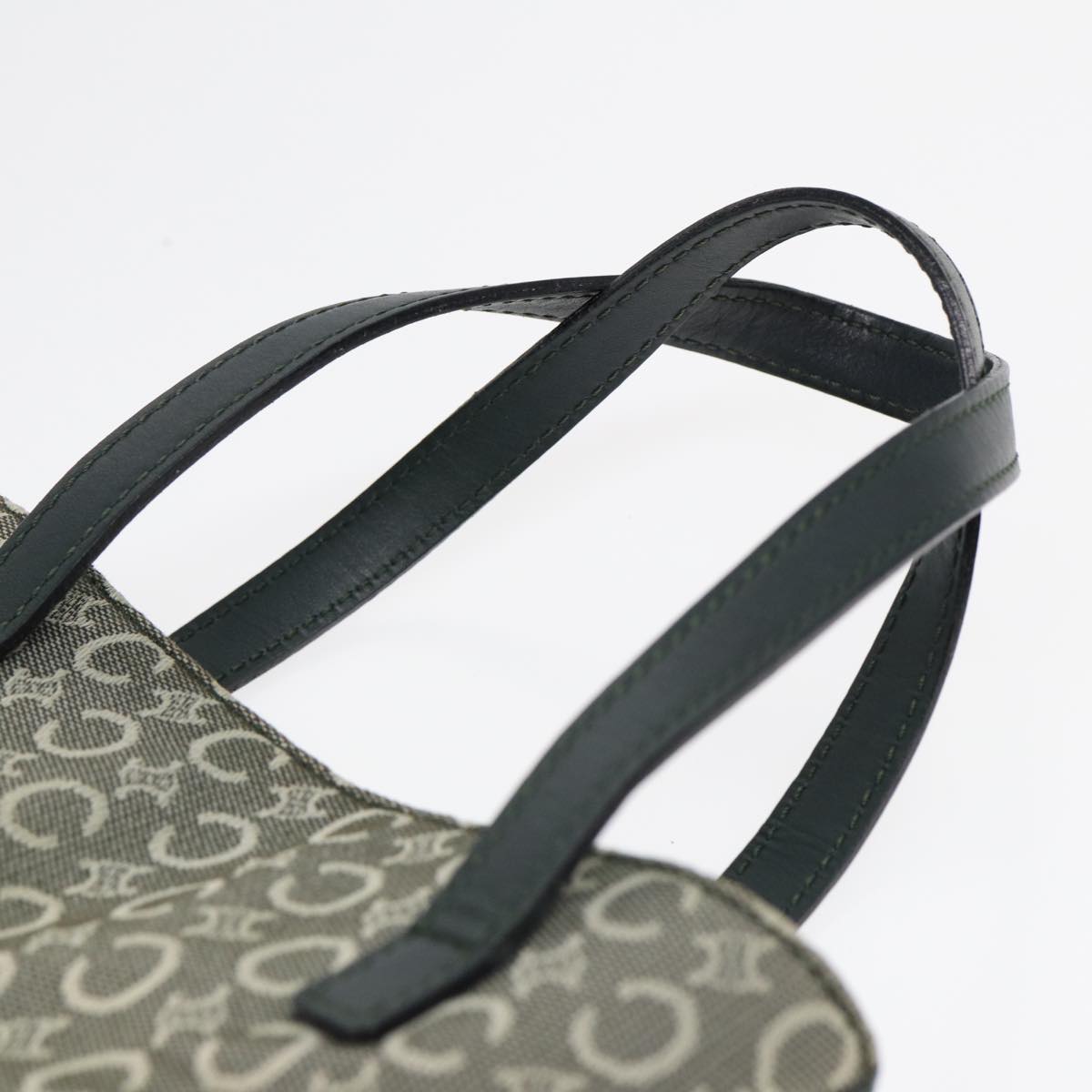 CELINE C Macadam Canvas Hand Bag Green Gold Auth bs17293