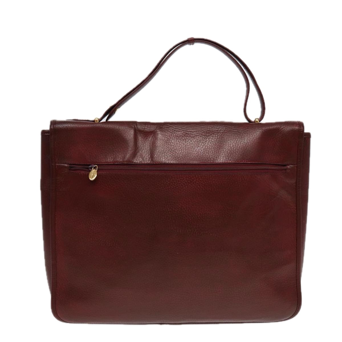 CARTIER Hand Bag Leather Wine Red Gold Auth bs17296