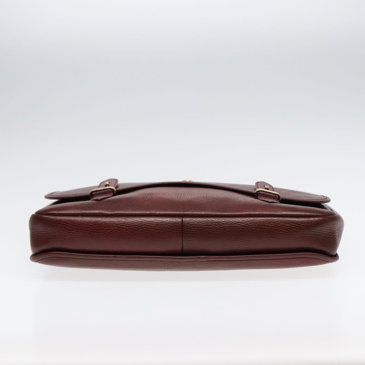 CARTIER Hand Bag Leather Wine Red Gold Auth bs17296