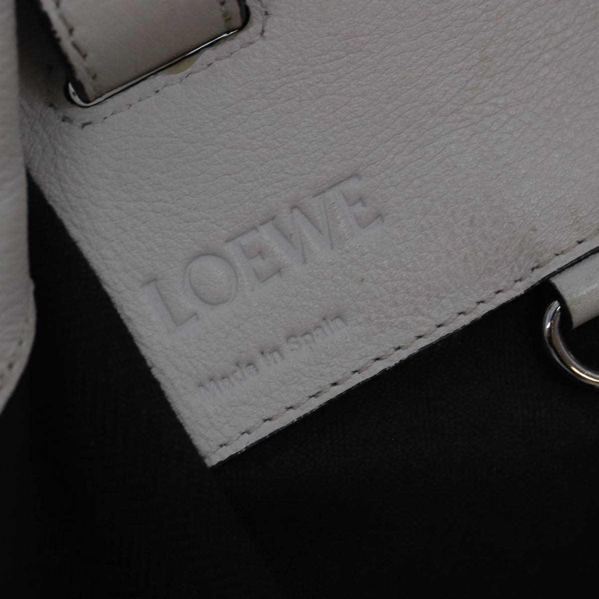 LOEWE Anagram Hammock Small Shoulder Bag Leather White Silver Auth bs17301