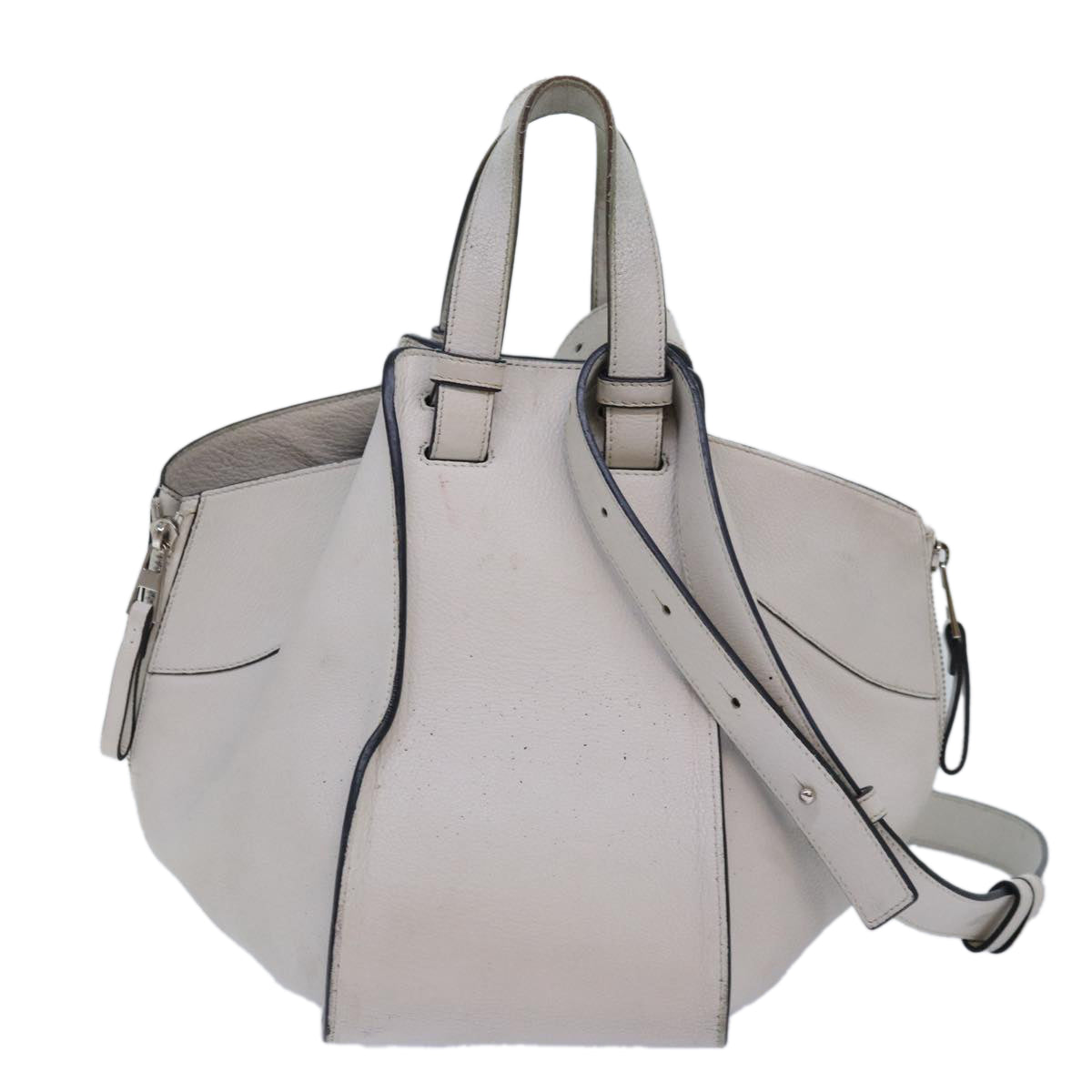 LOEWE Anagram Hammock Small Shoulder Bag Leather White Silver Auth bs17301