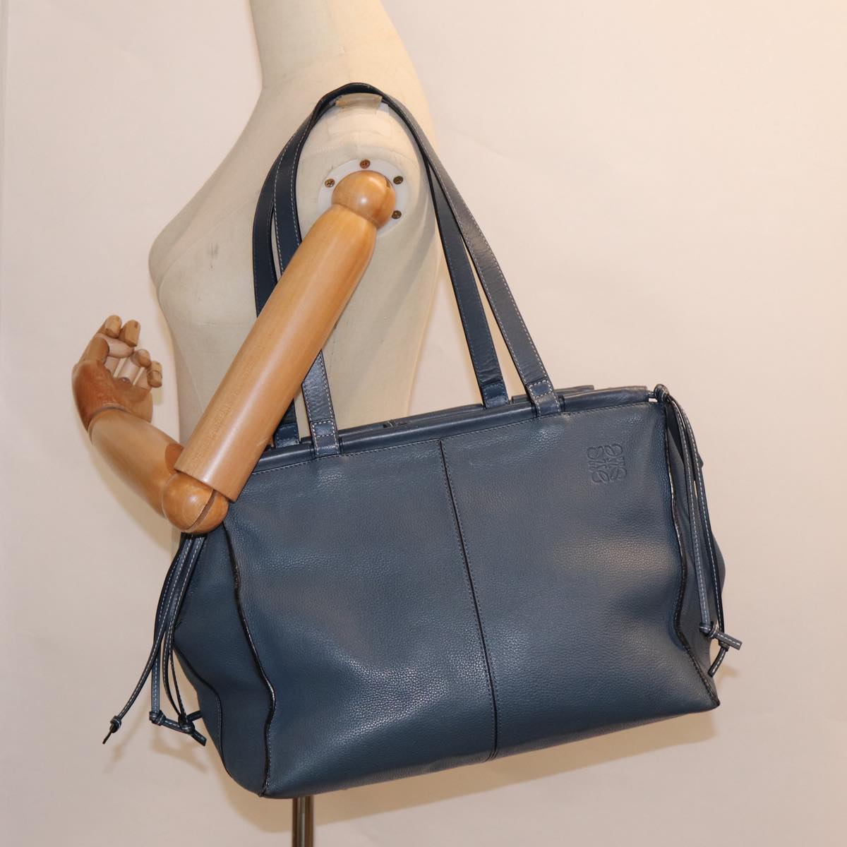 LOEWE Anagram Tote Bag Leather Blue Auth bs17302