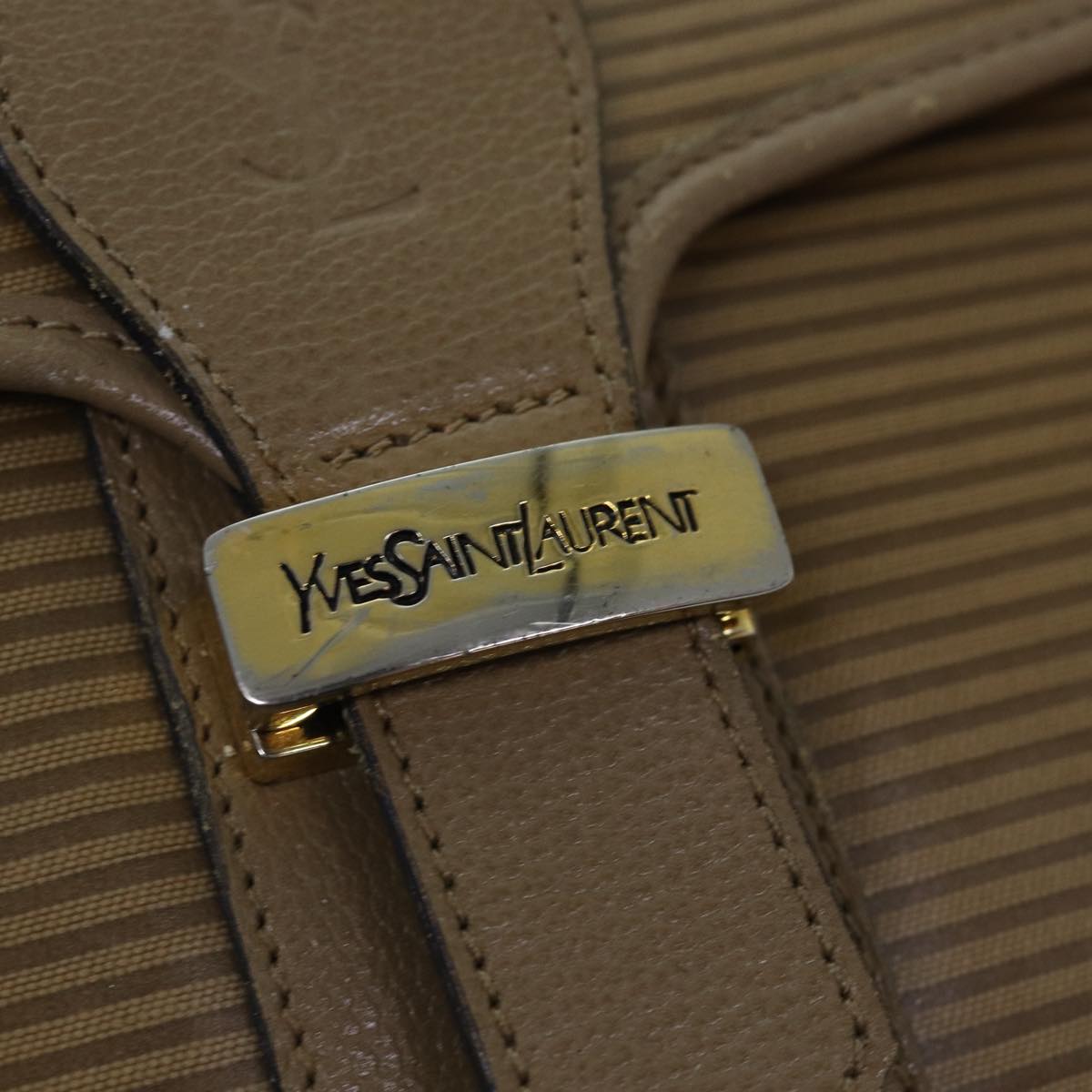 SAINT LAURENT Shoulder Bag PVC Beige Gold Auth bs17304