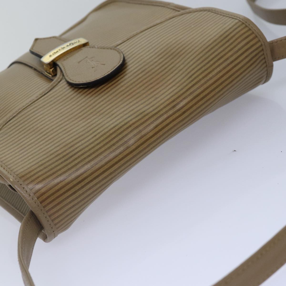 SAINT LAURENT Shoulder Bag PVC Beige Gold Auth bs17304