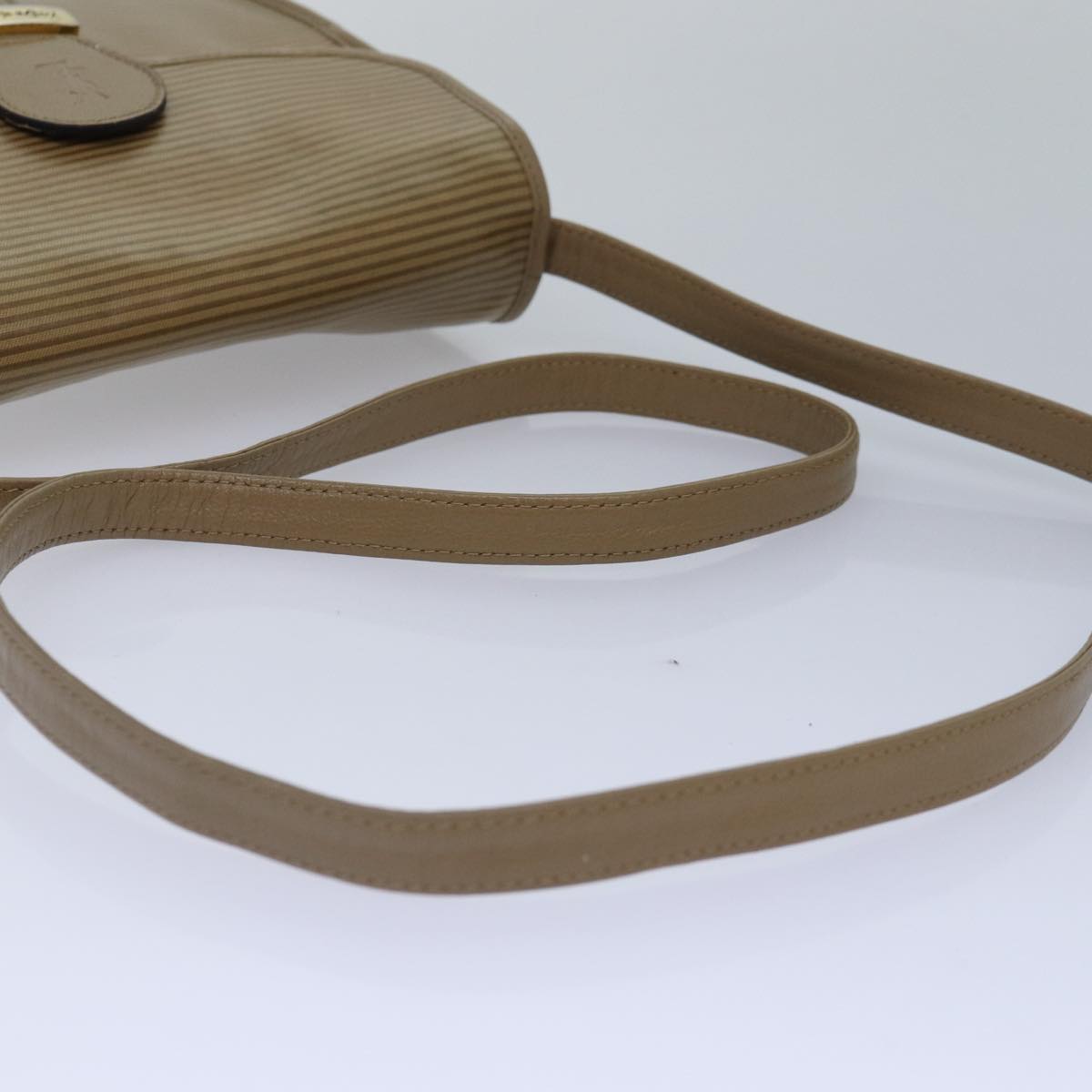 SAINT LAURENT Shoulder Bag PVC Beige Gold Auth bs17304