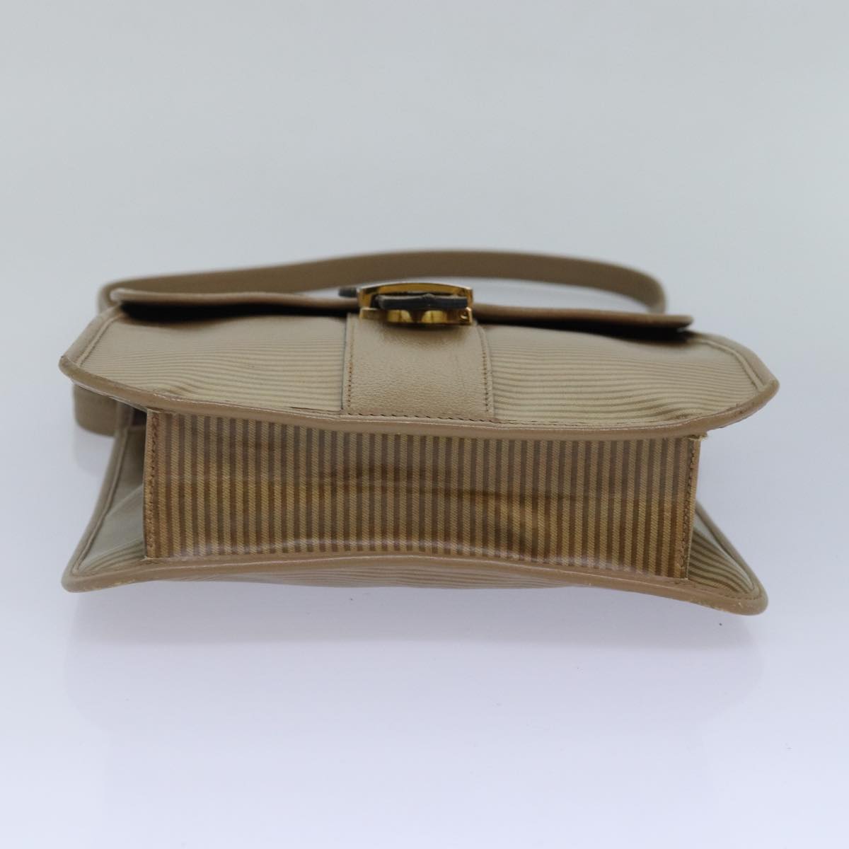 SAINT LAURENT Shoulder Bag PVC Beige Gold Auth bs17304