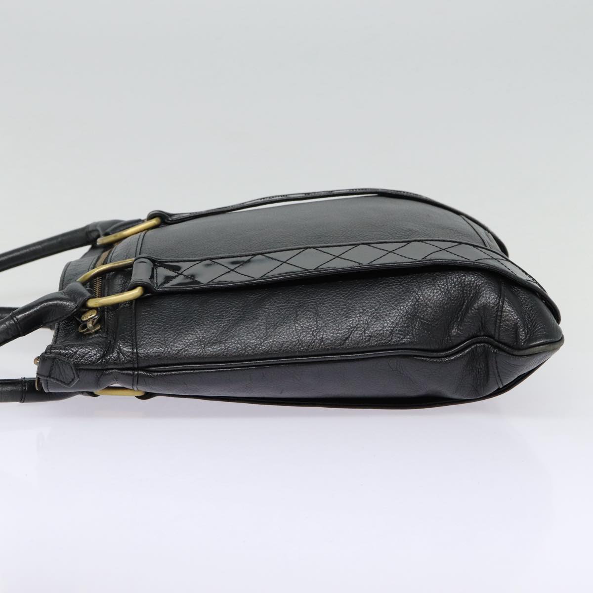 BURBERRY Shoulder Bag Leather Black Gold Auth bs17314