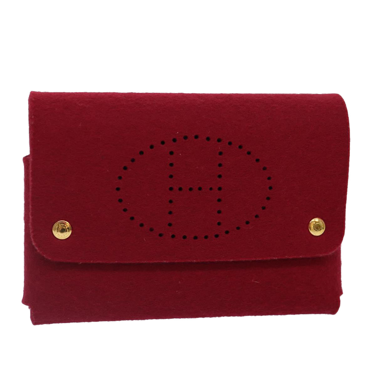 HERMES Pouch Felt Red Gold Auth bs17317