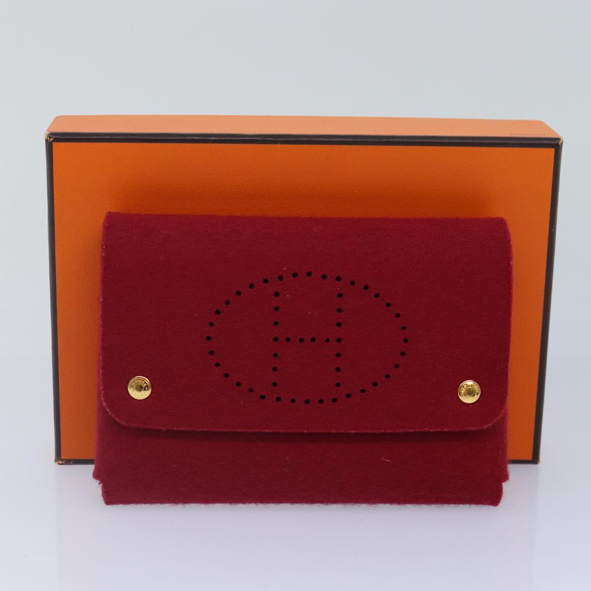 HERMES Pouch Felt Red Gold Auth bs17317