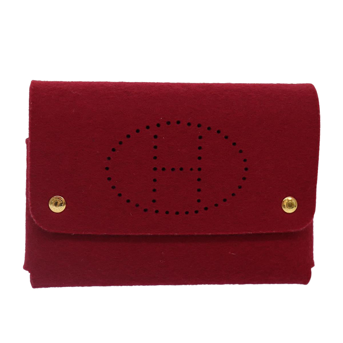 HERMES Pouch Felt Red Gold Auth bs17317