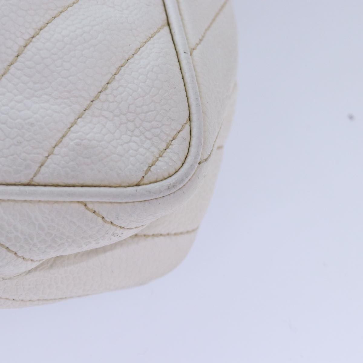 CHANEL Mademoiselle Chain Shoulder Bag Calf Skin White Gold Silver CC Auth bs17332