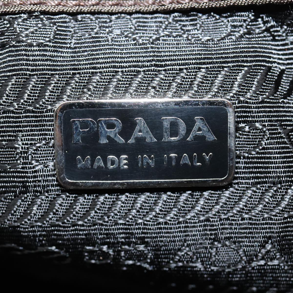 PRADA Pouch Nylon Khaki Silver Auth bs17339