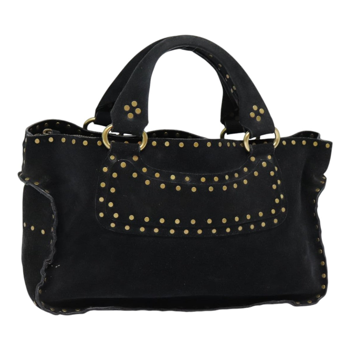 CELINE Boogie bag Hand Bag Suede Black Gold Auth bs17352