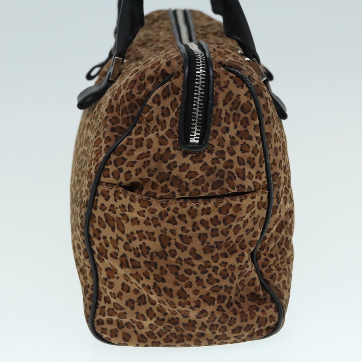 BOTTEGAVENETA Leopard Hand Bag Nylon Brown Auth bs17362