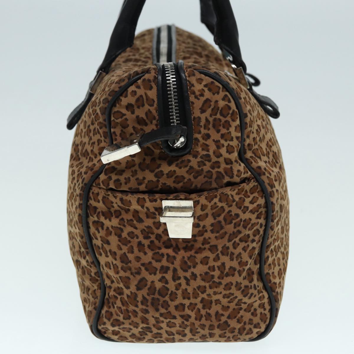 BOTTEGAVENETA Leopard Hand Bag Nylon Brown Auth bs17362