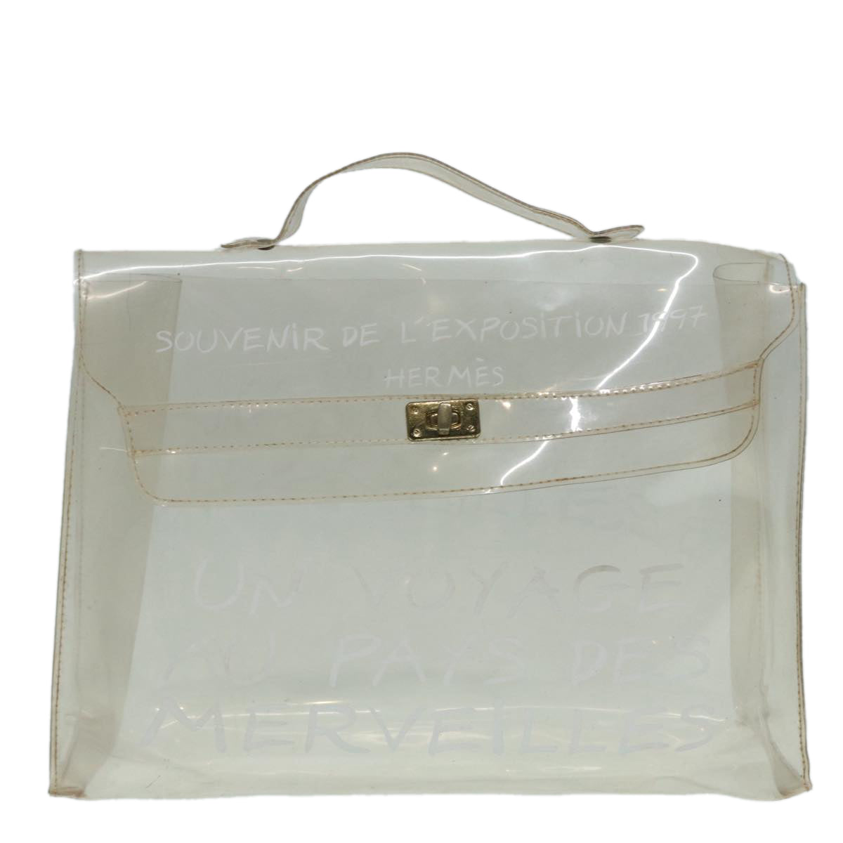 HERMES Vinyl Kelly Hand Bag Vinyl Clear Auth bs17368