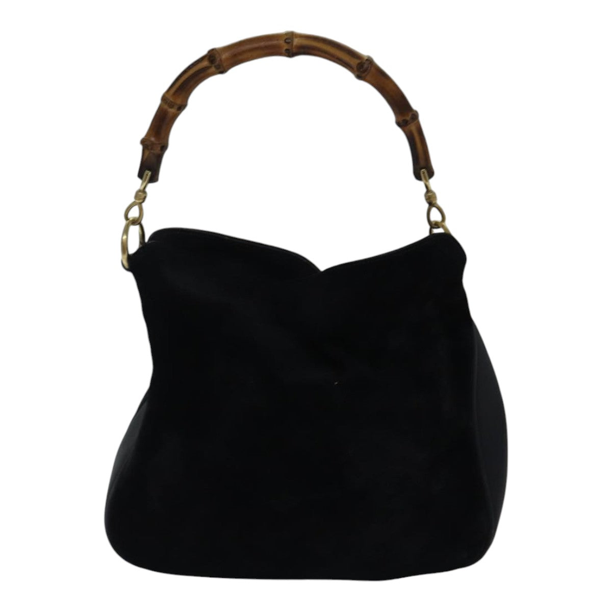 GUCCI Bamboo Hand Bag Suede 2way Black Auth bs17369