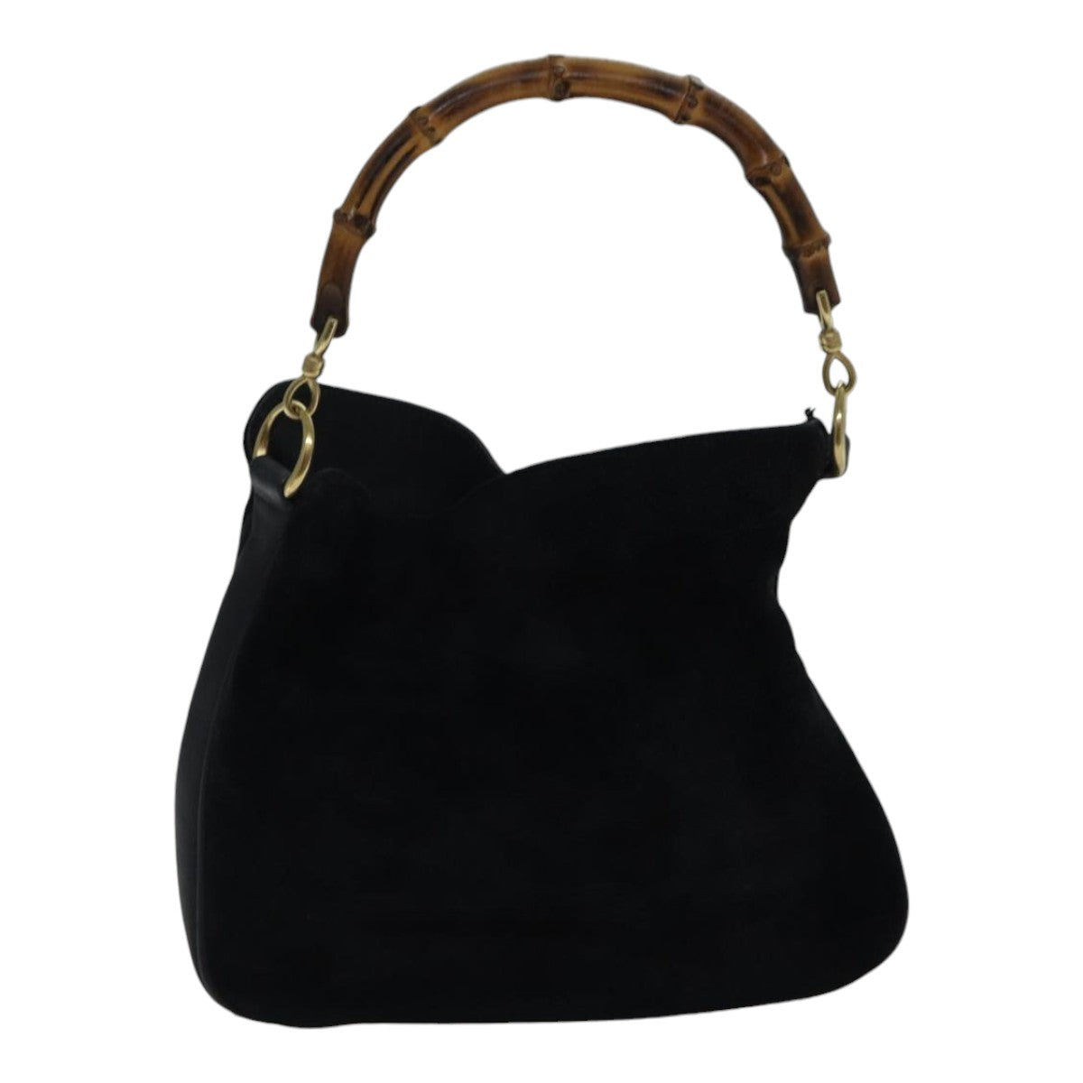 GUCCI Bamboo Hand Bag Suede 2way Black Auth bs17369