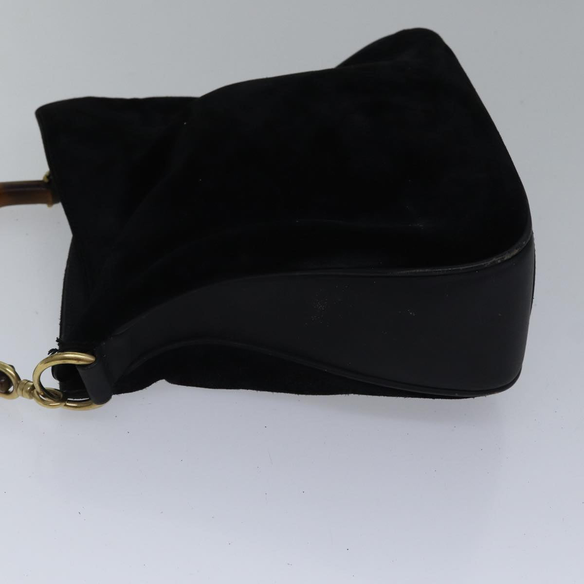 GUCCI Bamboo Hand Bag Suede 2way Black Auth bs17369