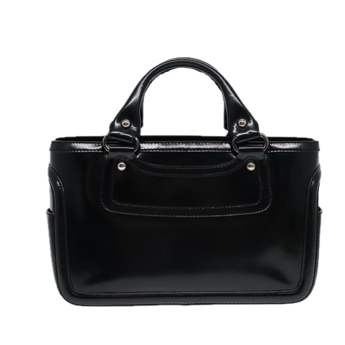 CELINE Hand Bag Leather Black Silver Auth bs17403