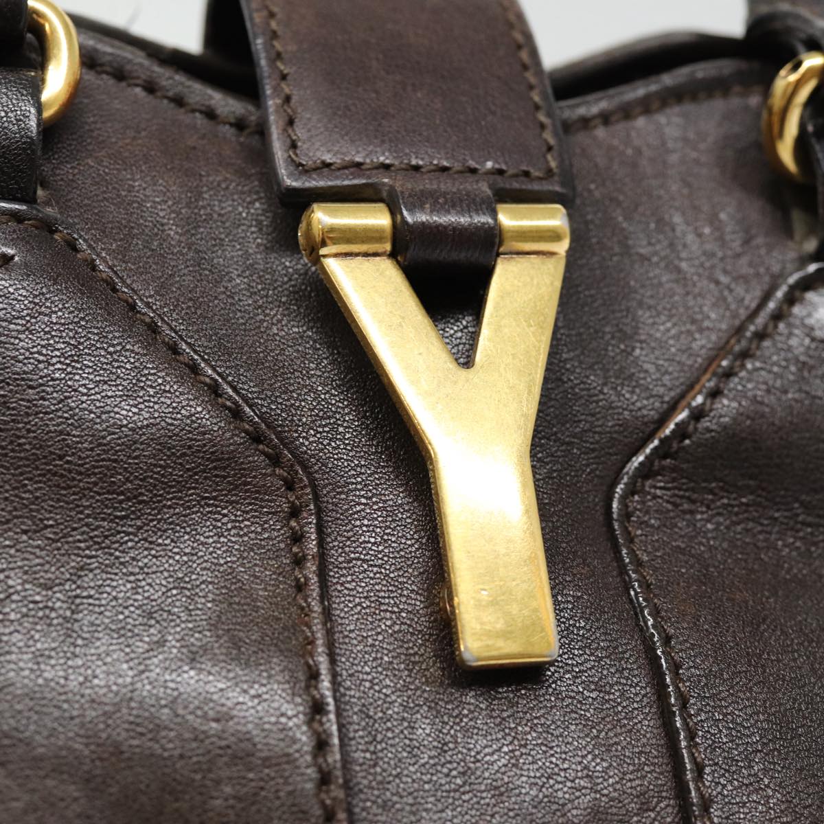 SAINT LAURENT Hand Bag Leather 2way Brown Gold 297957 Auth bs17421