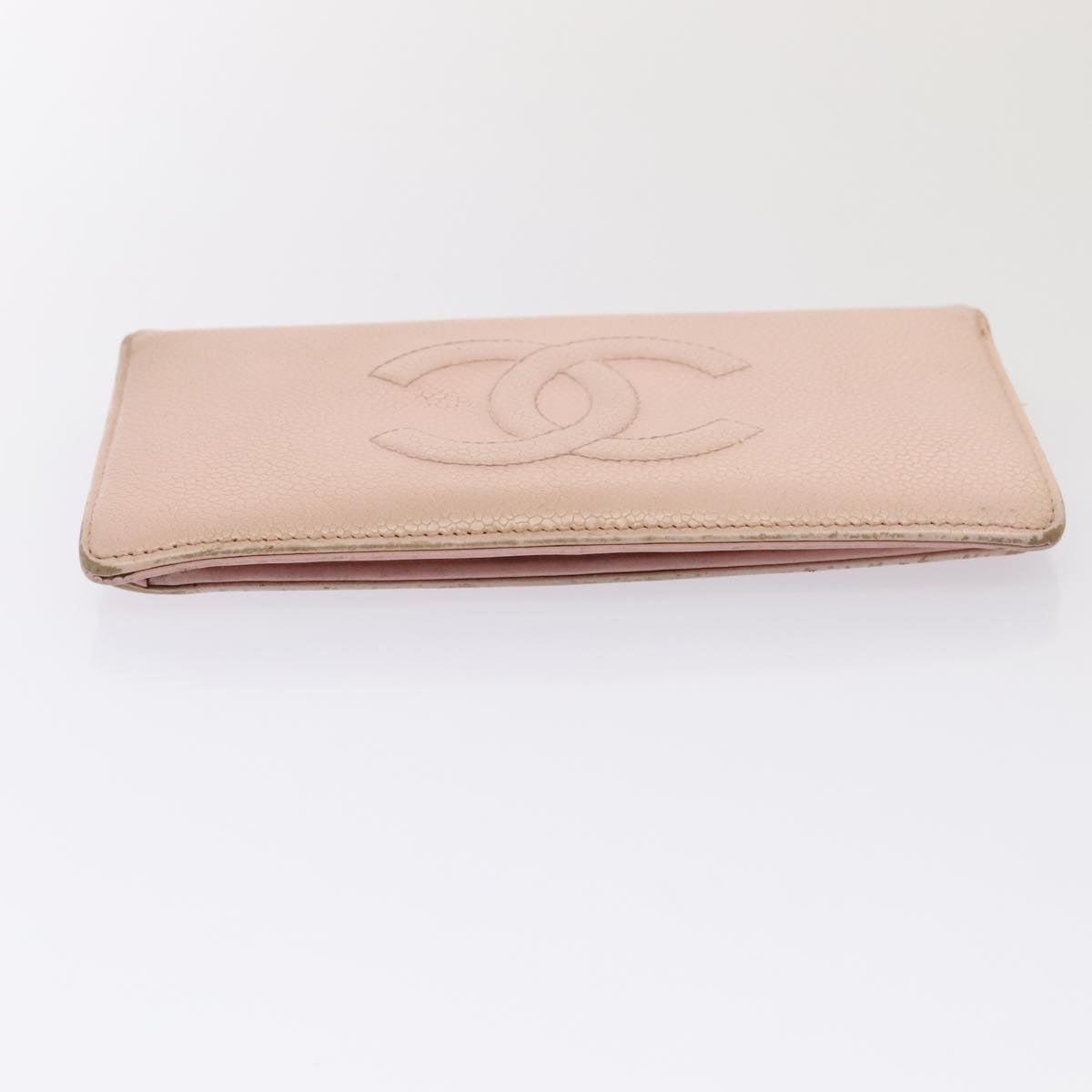 CHANEL Wallet Caviar Skin Pink Silver CC Auth bs17427