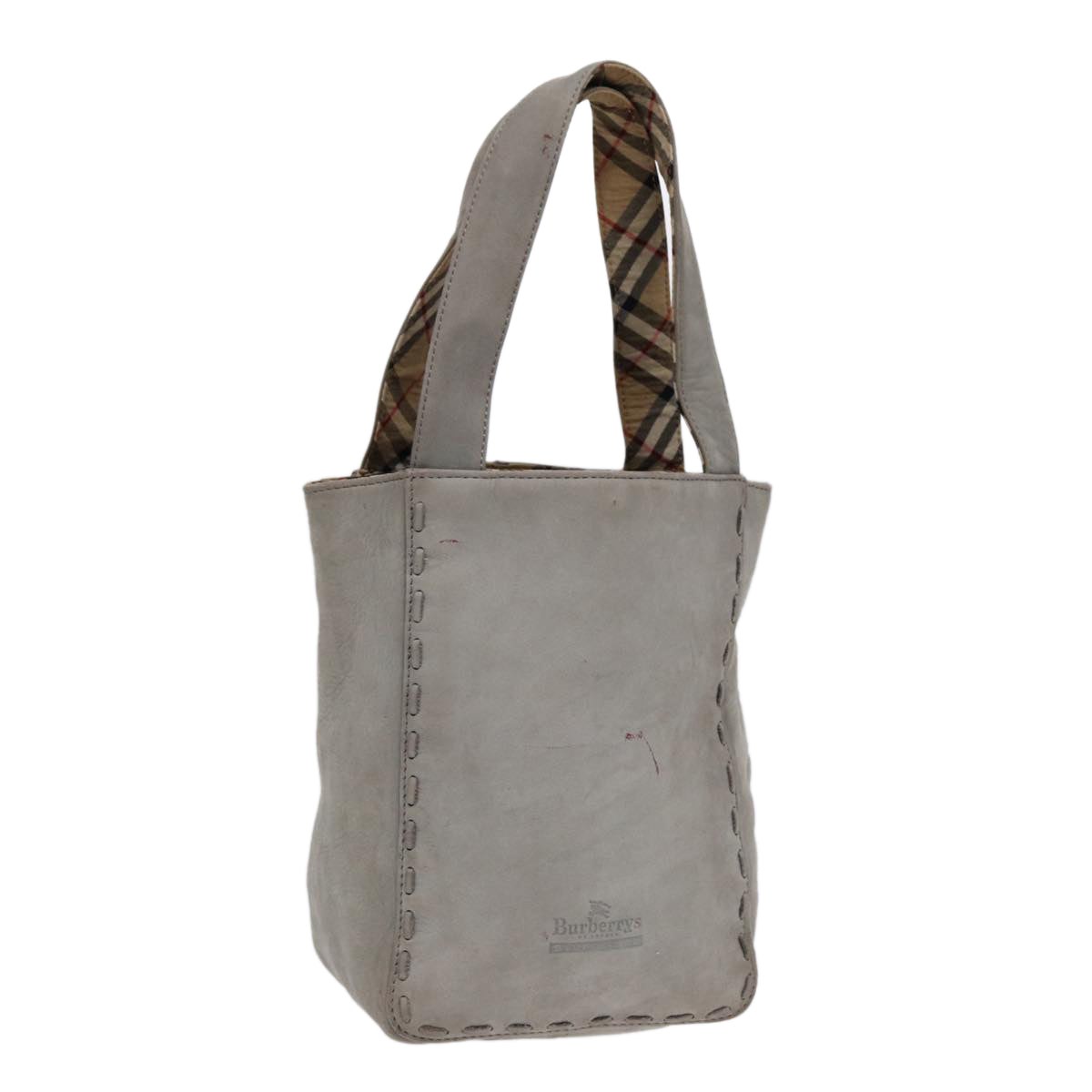 Burberrys Hand Bag Leather Gray Silver Auth bs17438