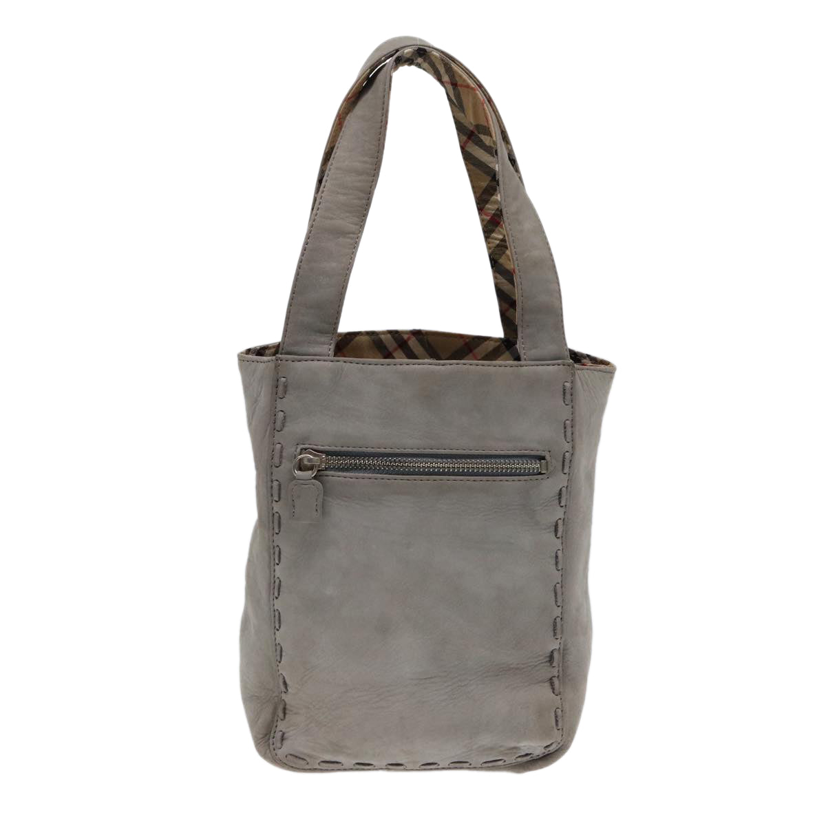 Burberrys Hand Bag Leather Gray Silver Auth bs17438