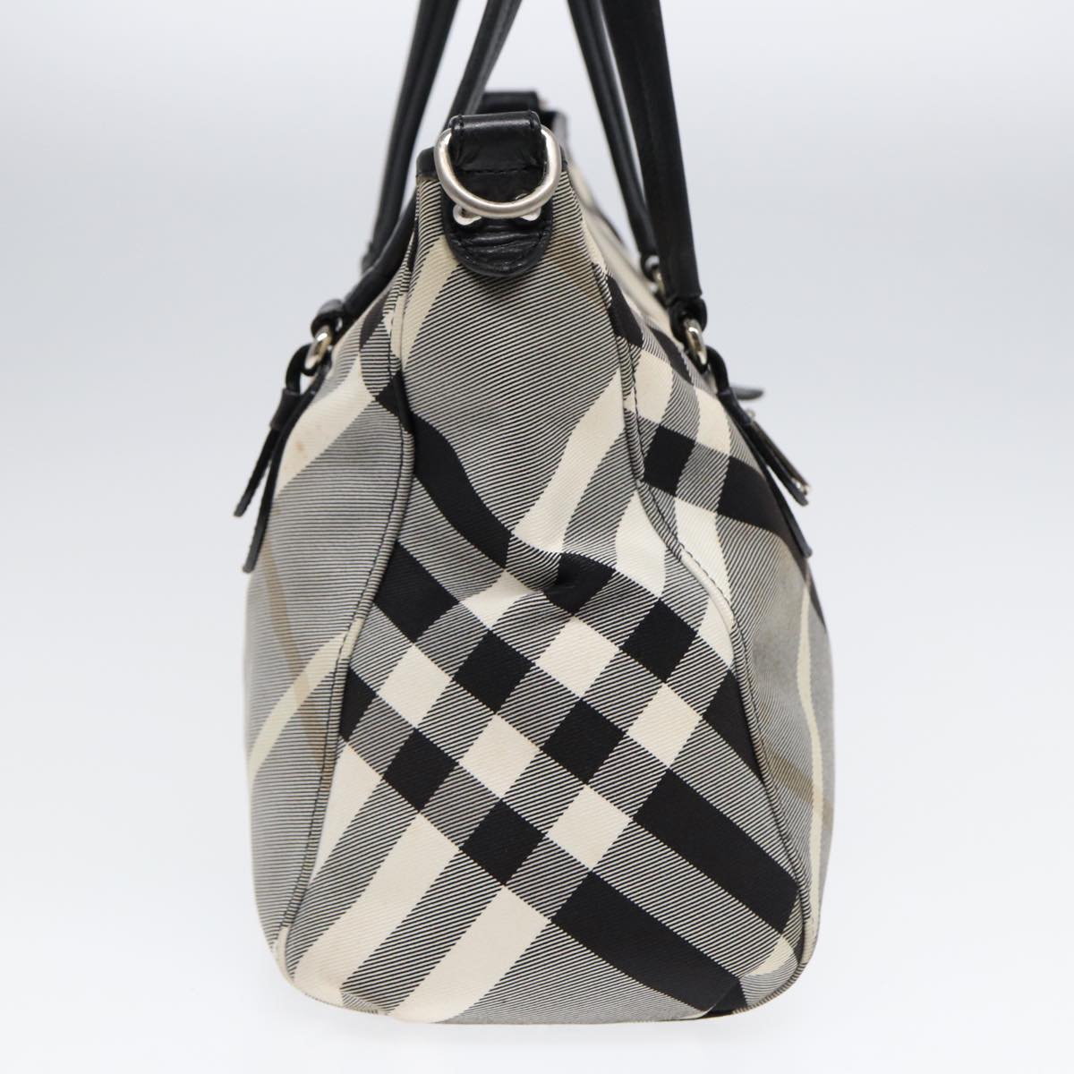 BURBERRY Nova Check Blue Label Tote Bag Canvas White Black Silver Auth bs17439