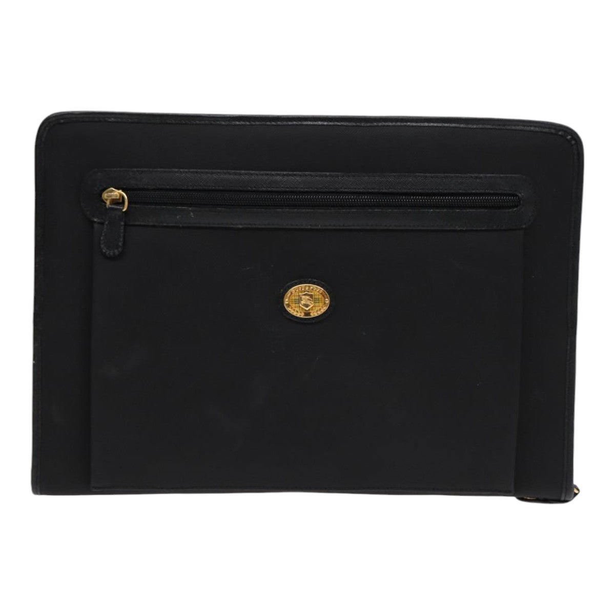 Burberrys Clutch Bag PVC Black Gold Auth bs17440