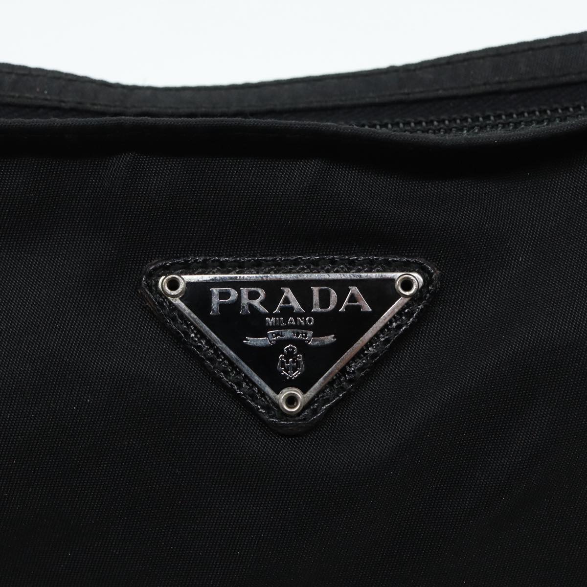 PRADA Pouch Nylon Black Silver Auth bs17444