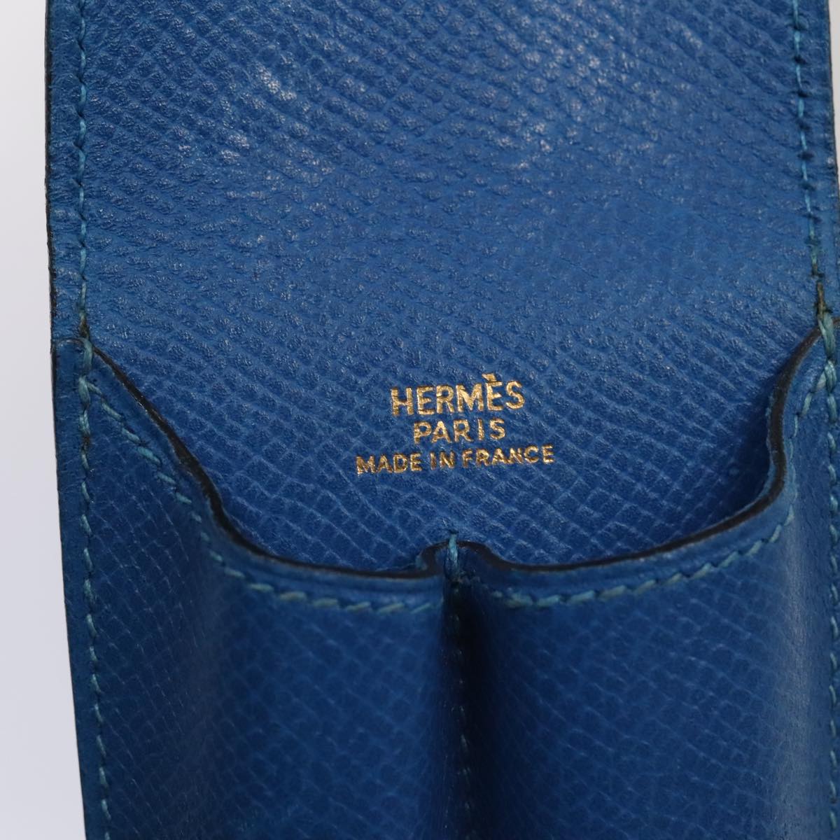 HERMES Pen Case Leather Blue Auth bs17458