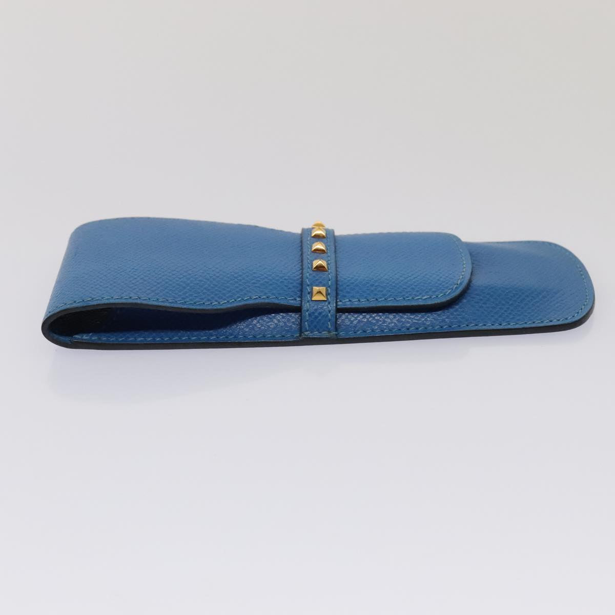 HERMES Pen Case Leather Blue Auth bs17458