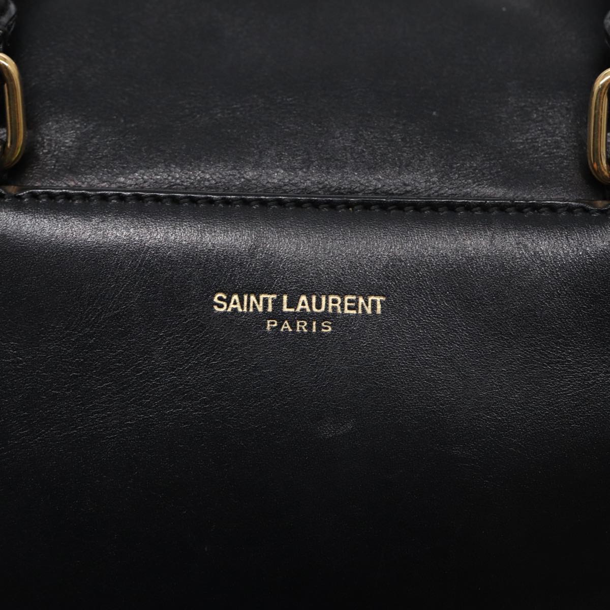 SAINT LAURENT Hand Bag Leather 2way Black Gold 330958 Auth bs17462