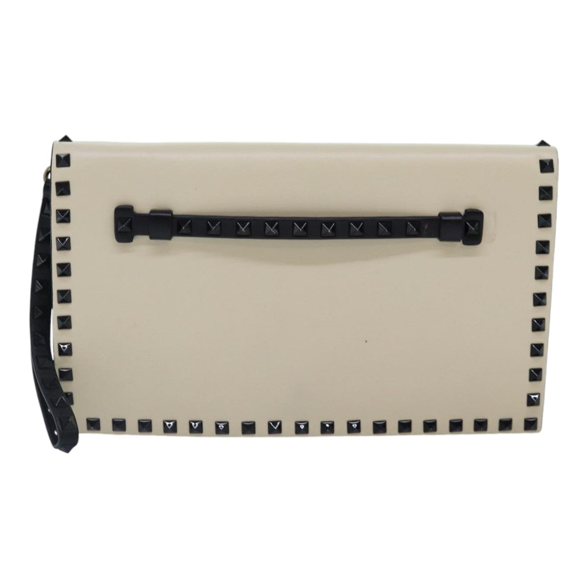 VALENTINO Clutch Bag Leather Black White Auth bs17474