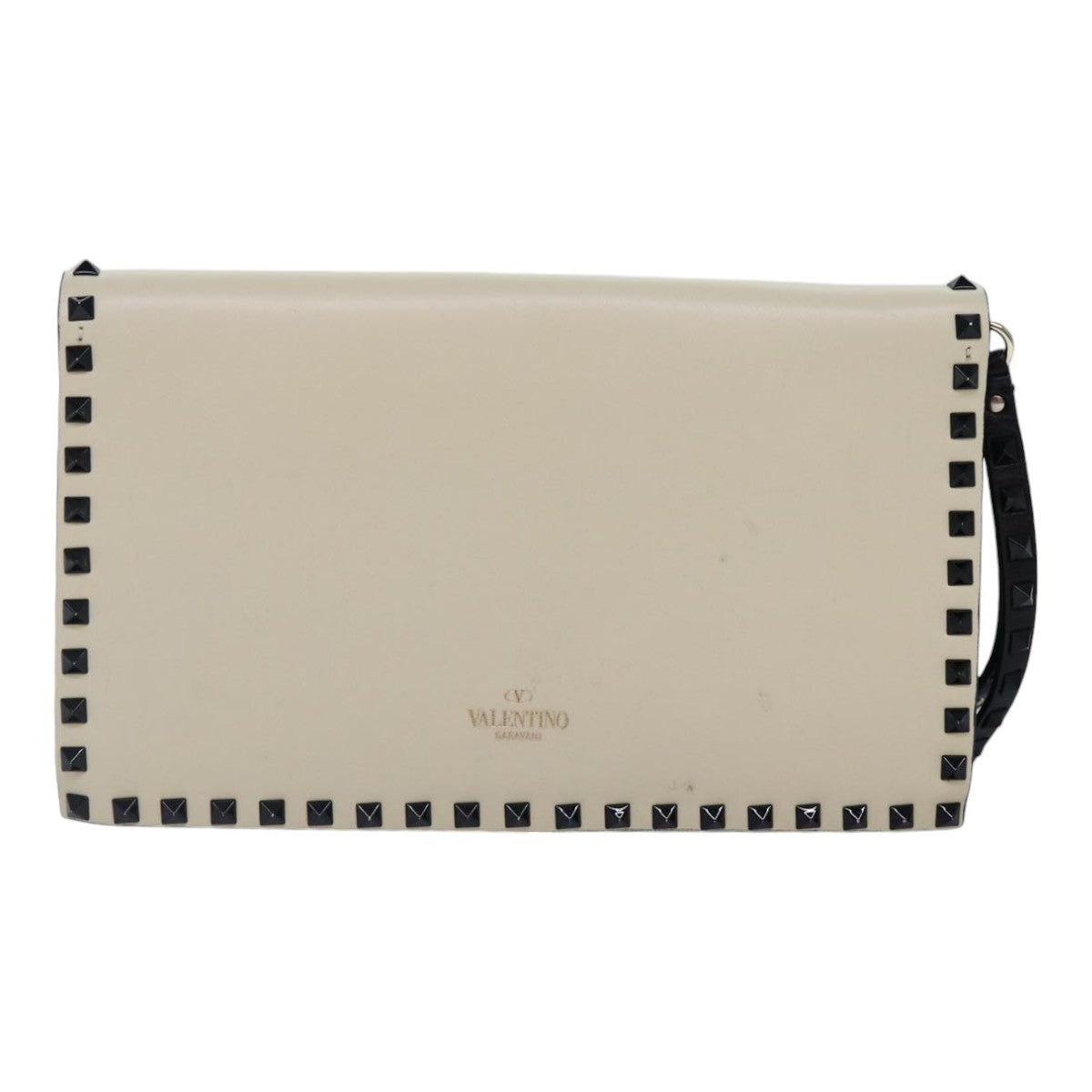 VALENTINO Clutch Bag Leather Black White Auth bs17474