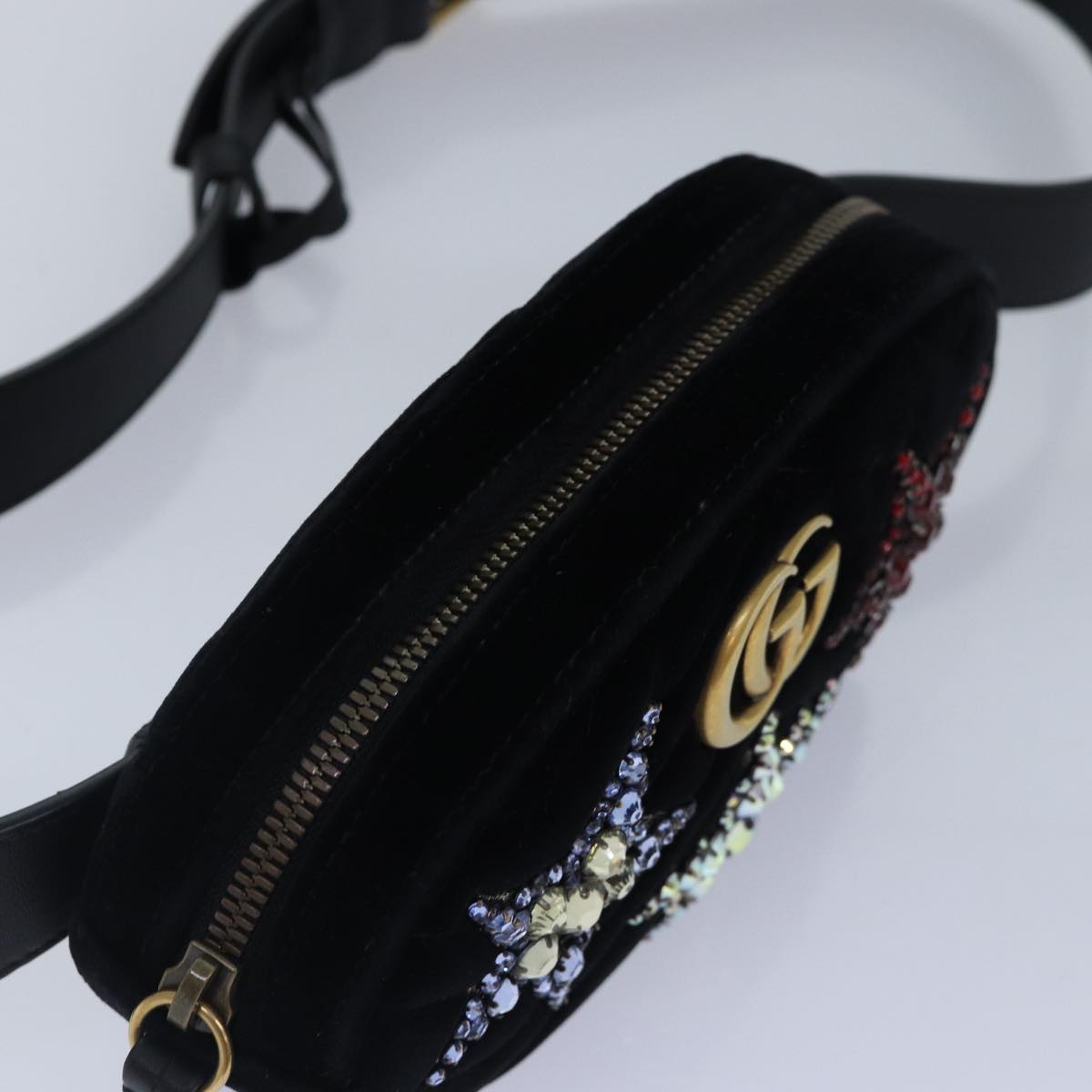 GUCCI Waist bag Velor Black Gold 476434 Auth bs17475M