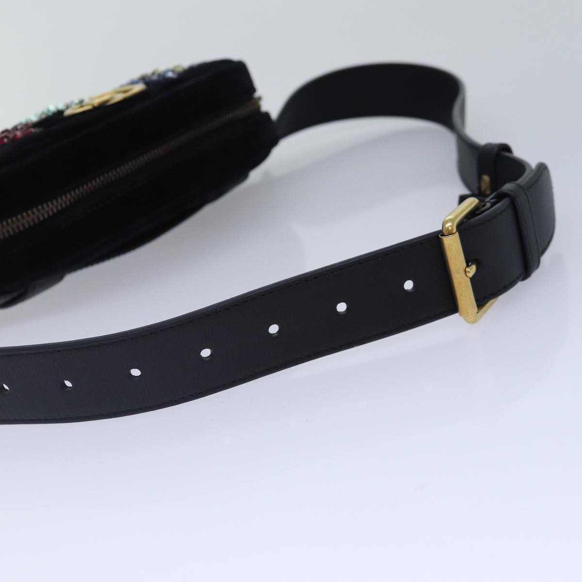 GUCCI Waist bag Velor Black Gold 476434 Auth bs17475M