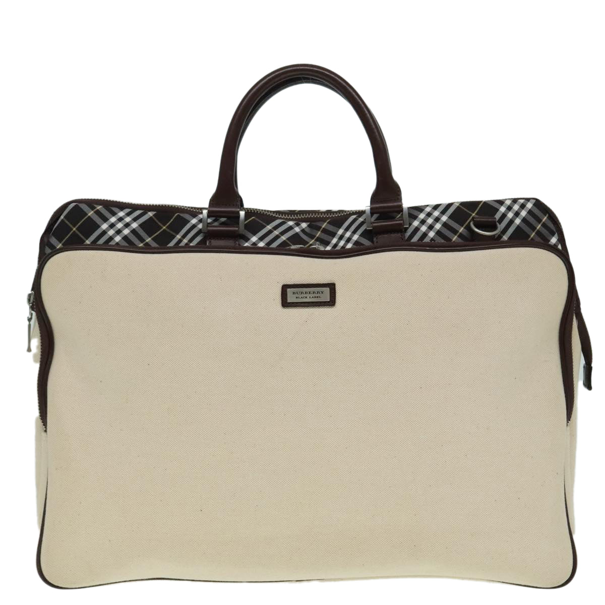 BURBERRY Nova Check Black label Hand Bag Canvas Beige Auth bs17482