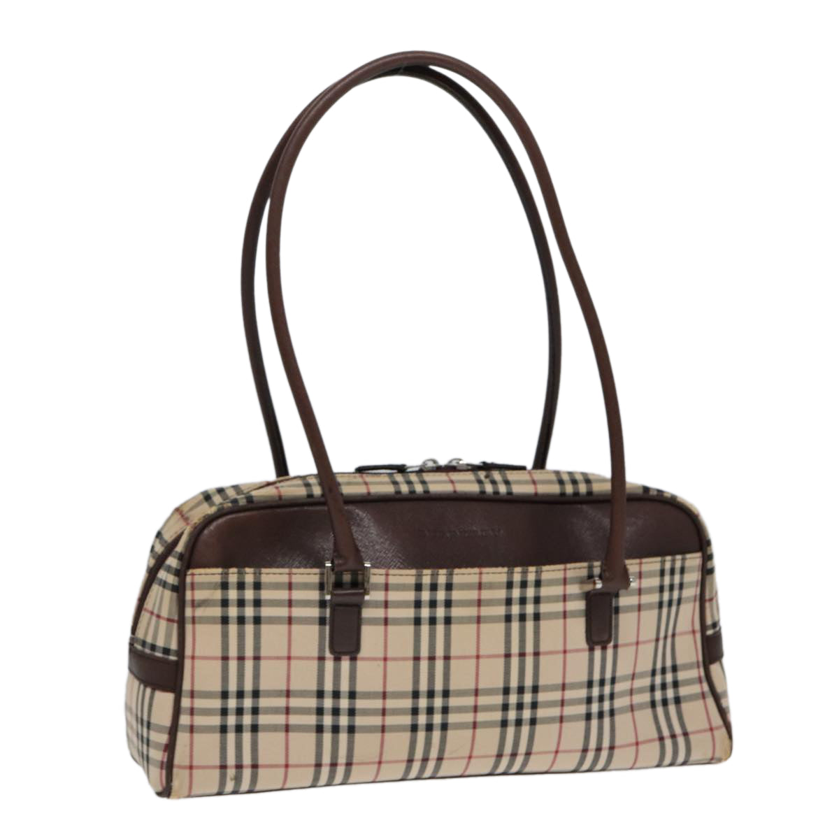 BURBERRY Nova Check Shoulder Bag Canvas Beige Silver Auth bs17483