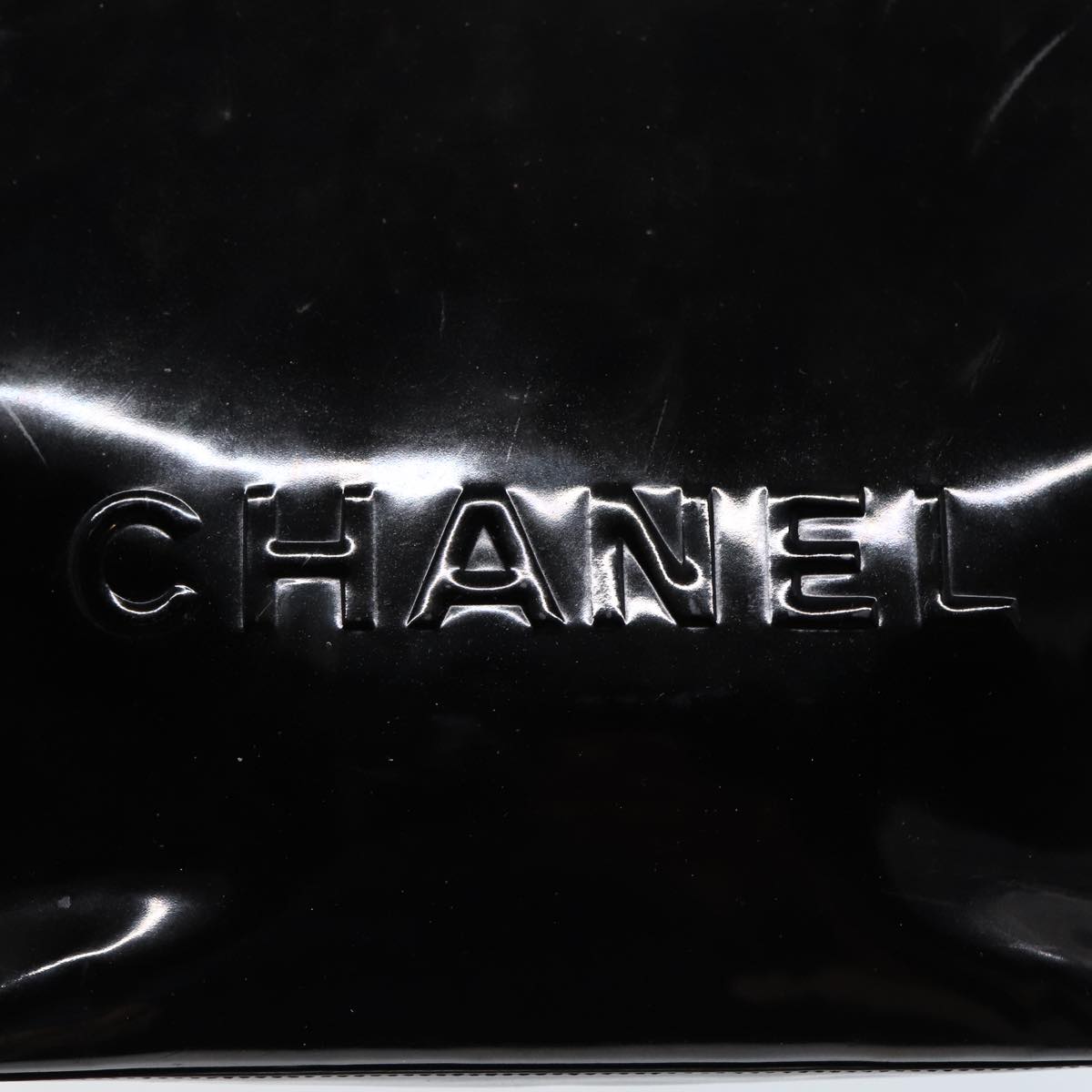 CHANEL Hand Bag Patent leather Black Gold CC Auth bs17486