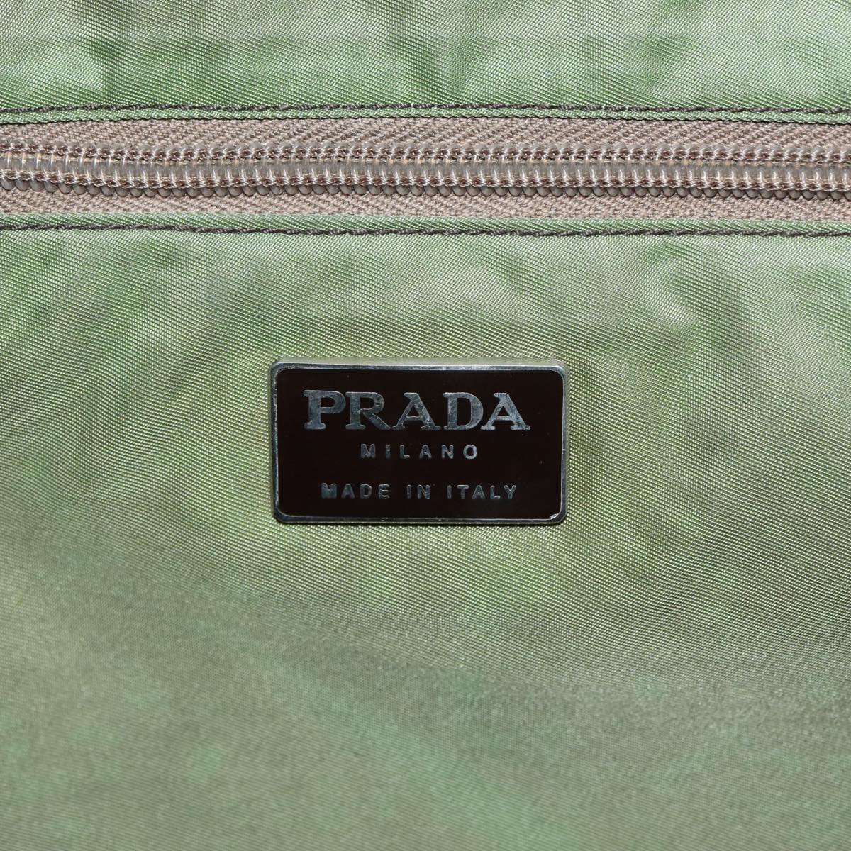 PRADA Hand Bag Nylon Khaki Silver Auth bs17496