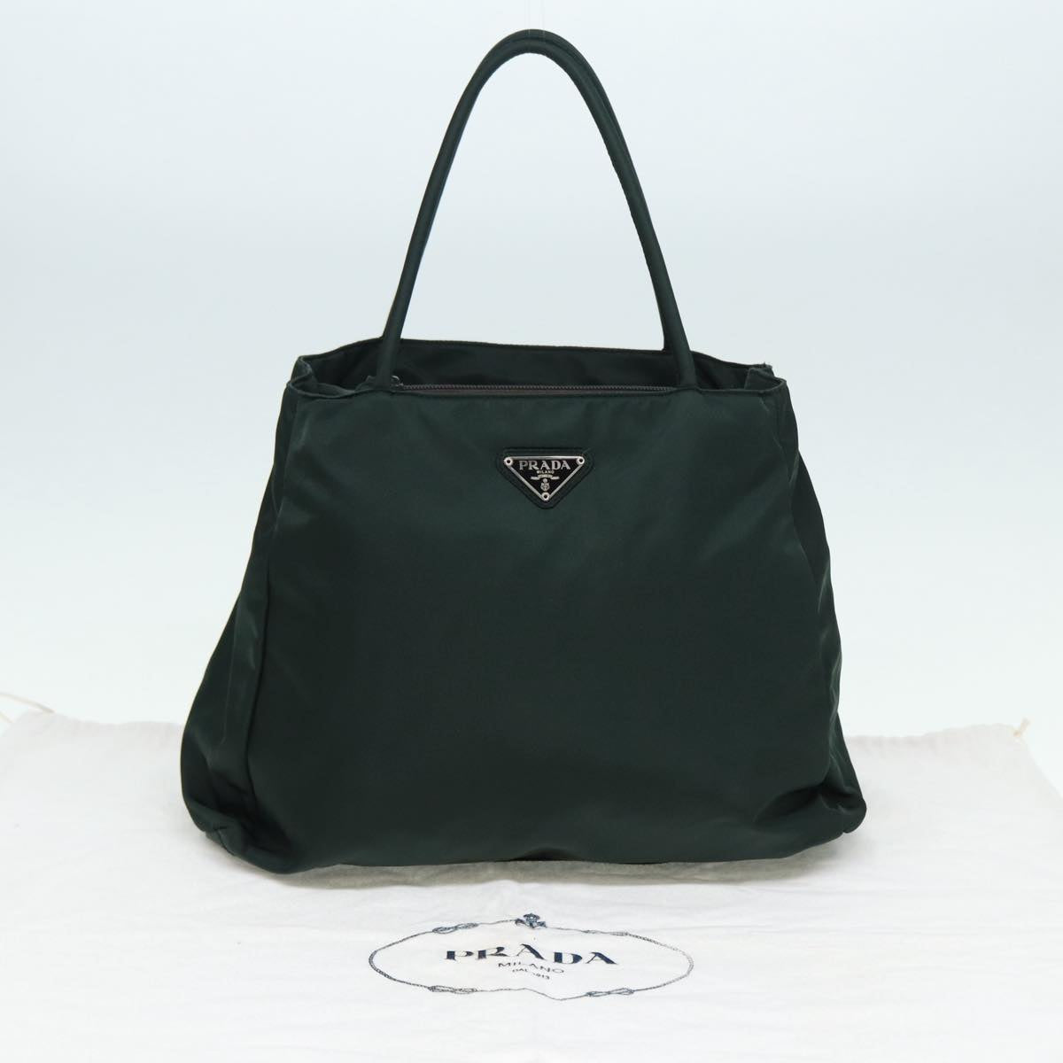 PRADA Hand Bag Nylon Green Silver Auth bs17500