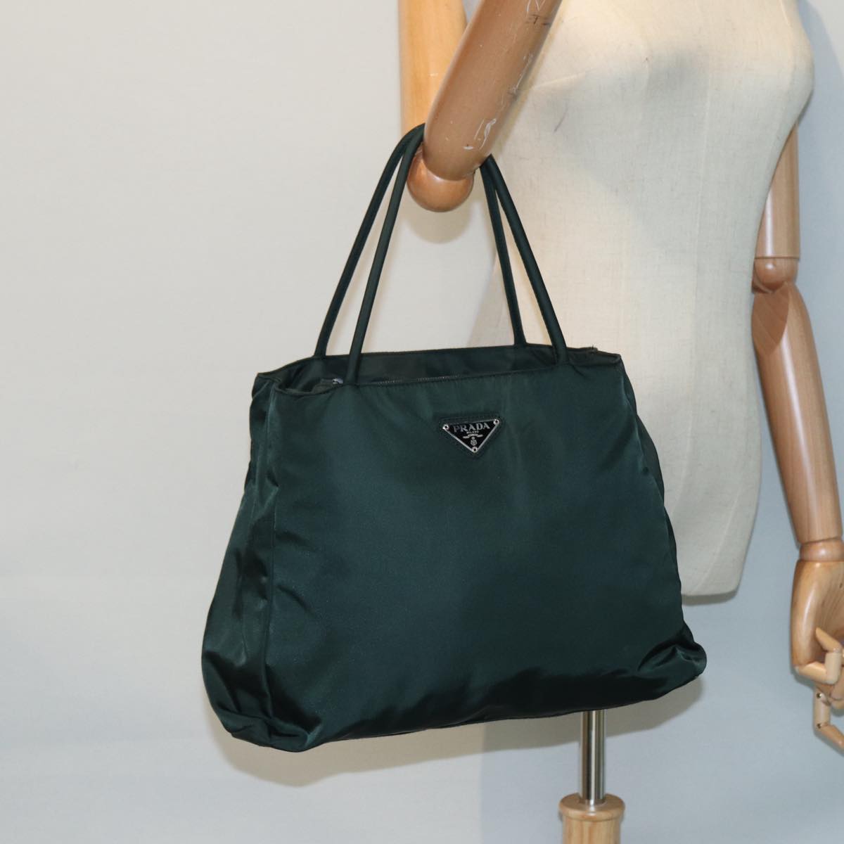 PRADA Hand Bag Nylon Green Silver Auth bs17500