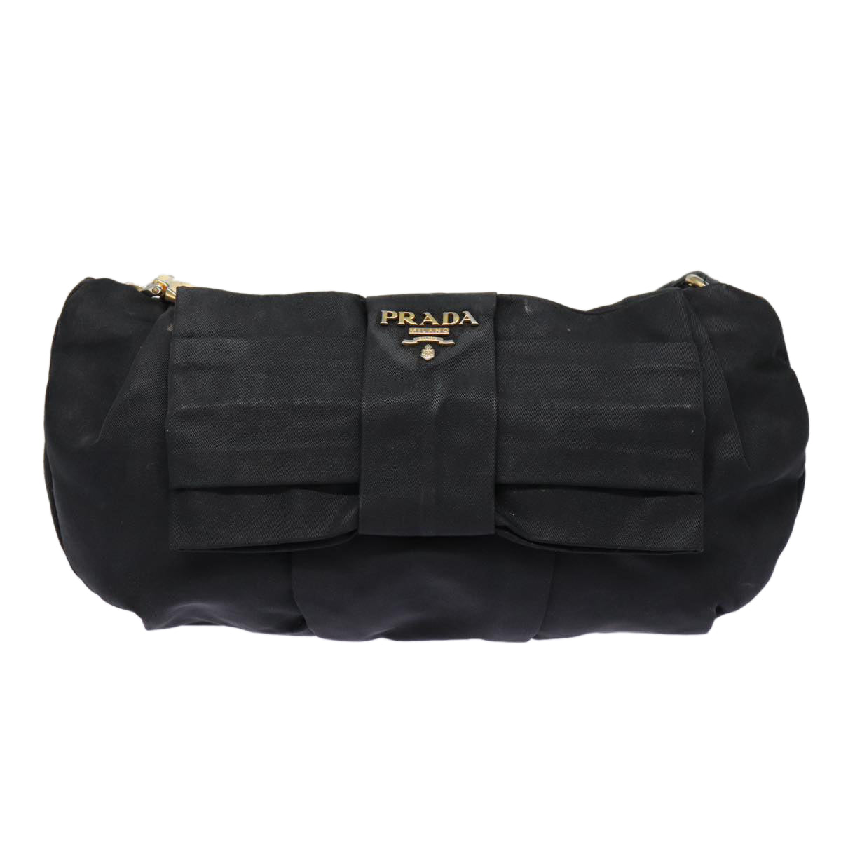 PRADA Pouch Nylon Black Gold Auth bs17502