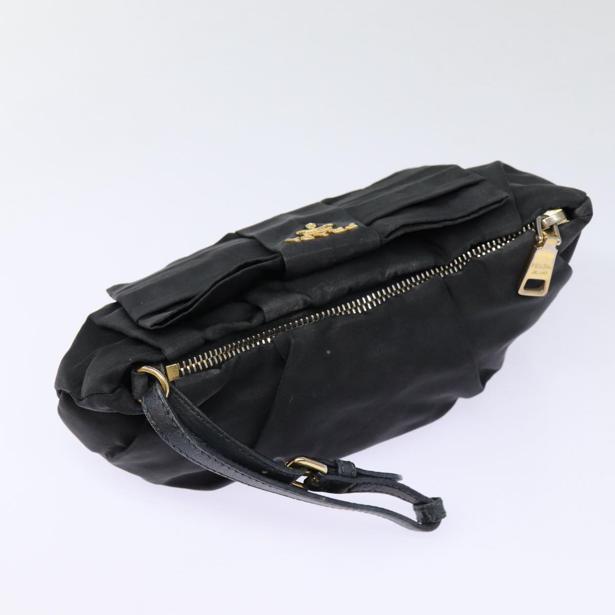 PRADA Pouch Nylon Black Gold Auth bs17502