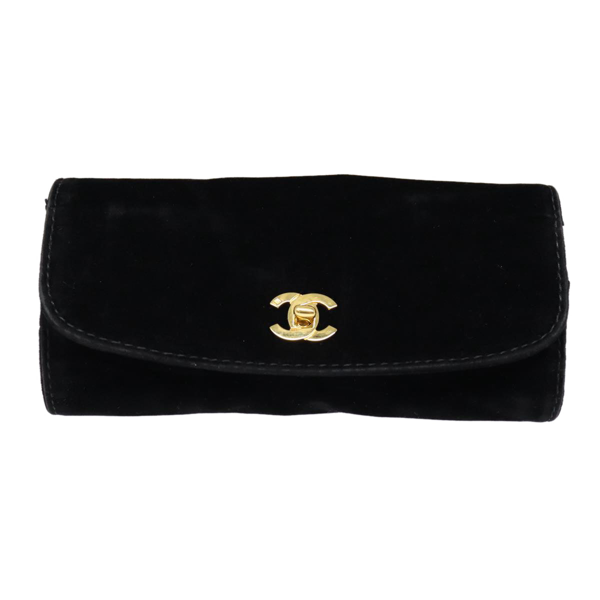 CHANEL Cosmetic Case Cosmetic Pouch Velor Black Gold CC Auth bs17507